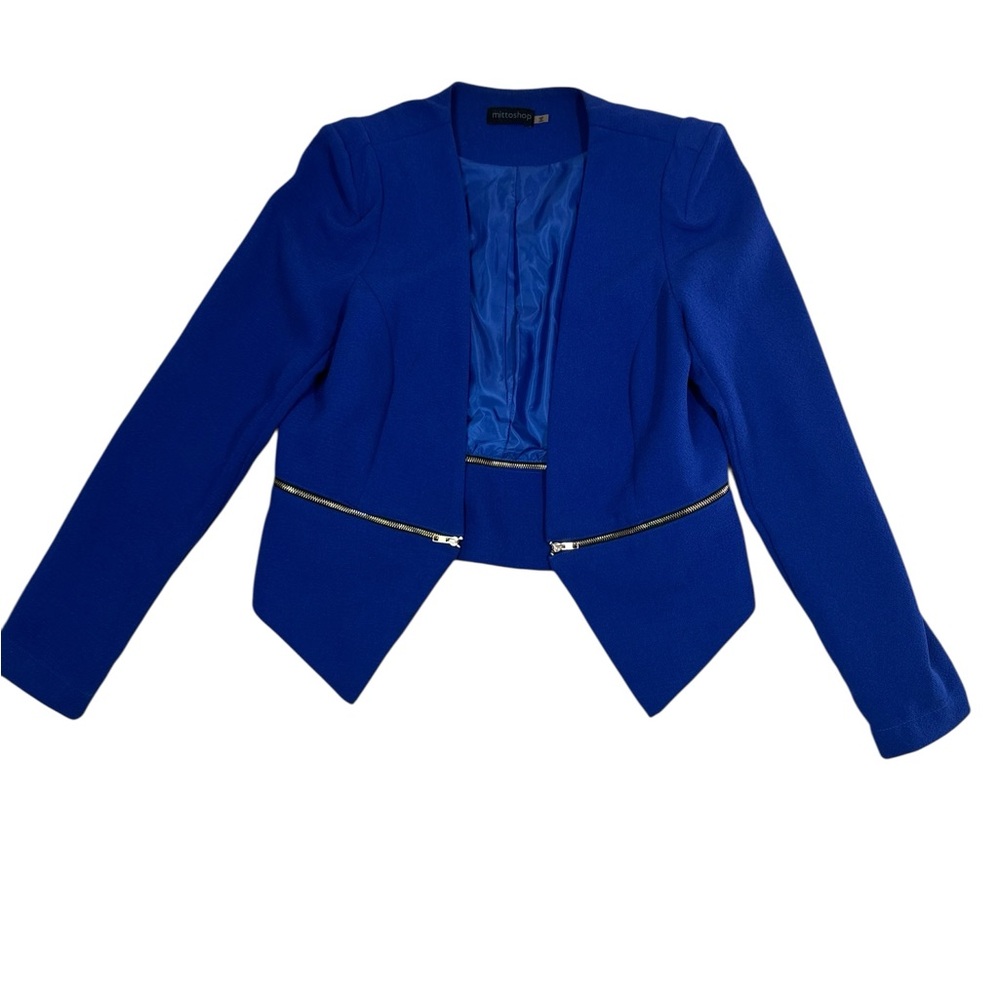 Mittoshop Royal Blue Asymmetrical Blazer – Size S with Gold Zipper Detail‎